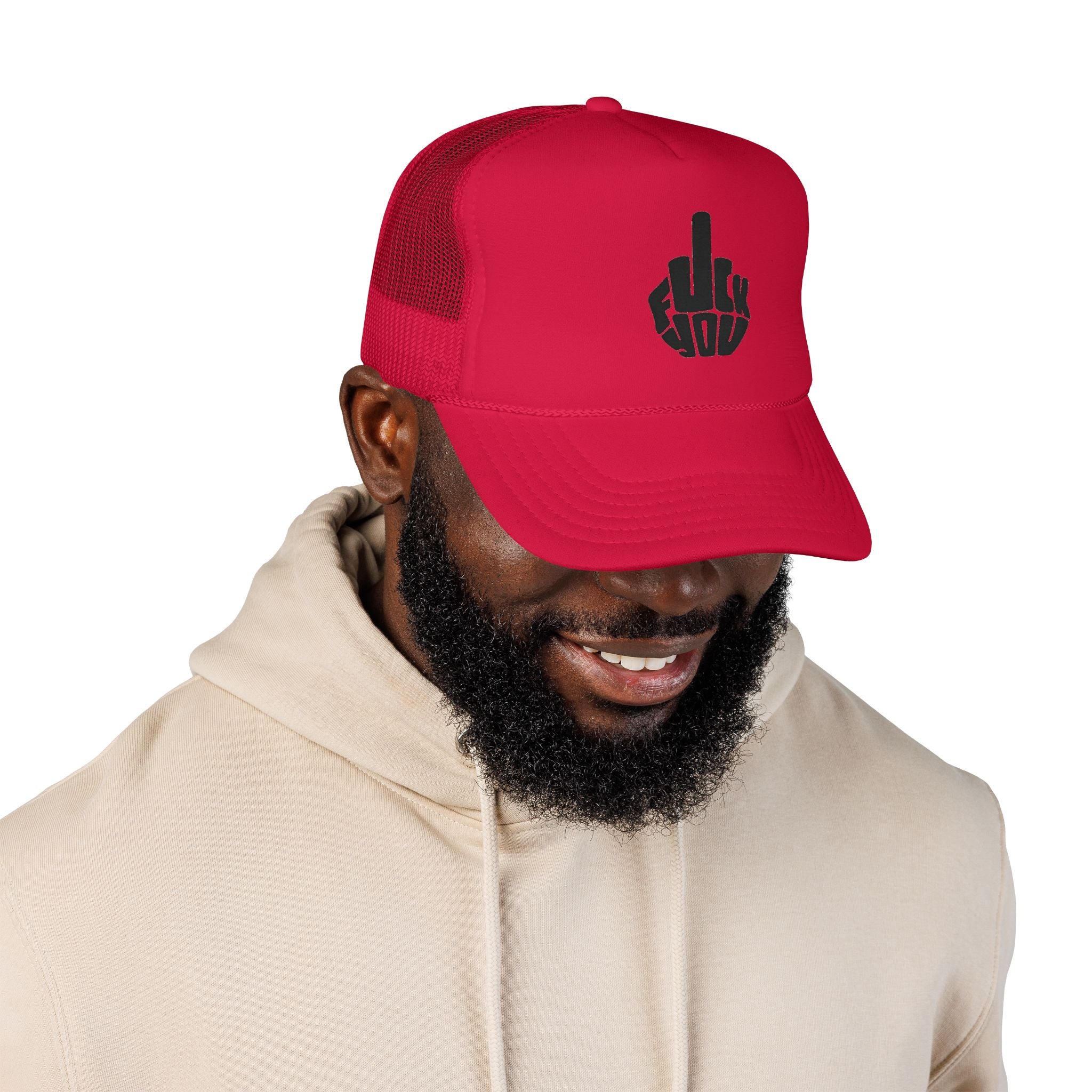 Gorra con parche de dedo medio atrevido, rojo y blanco