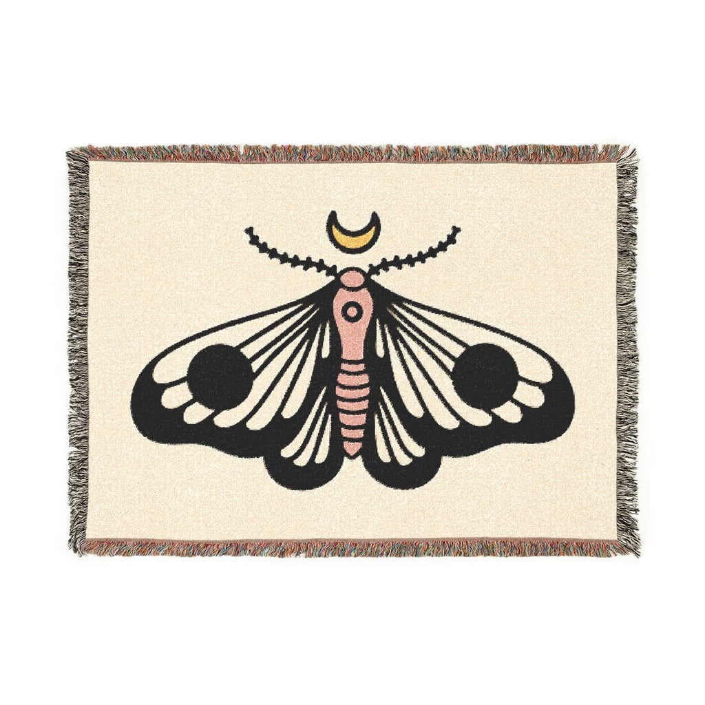 Moth Moon Woven Blanket — Boho Decorative Throw