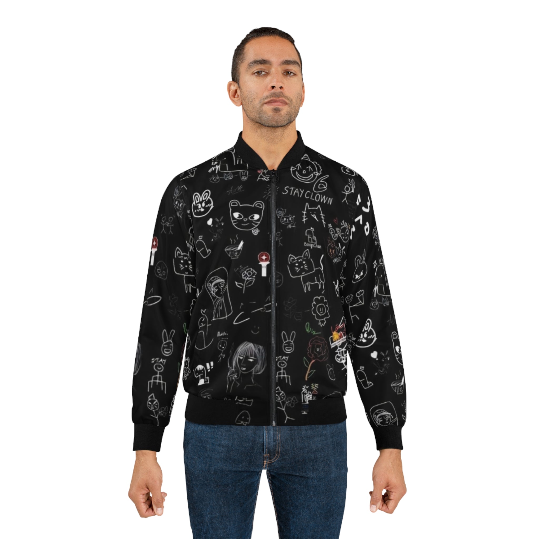 Stay Clown: Chaqueta Bomber Estampada con Garabatos