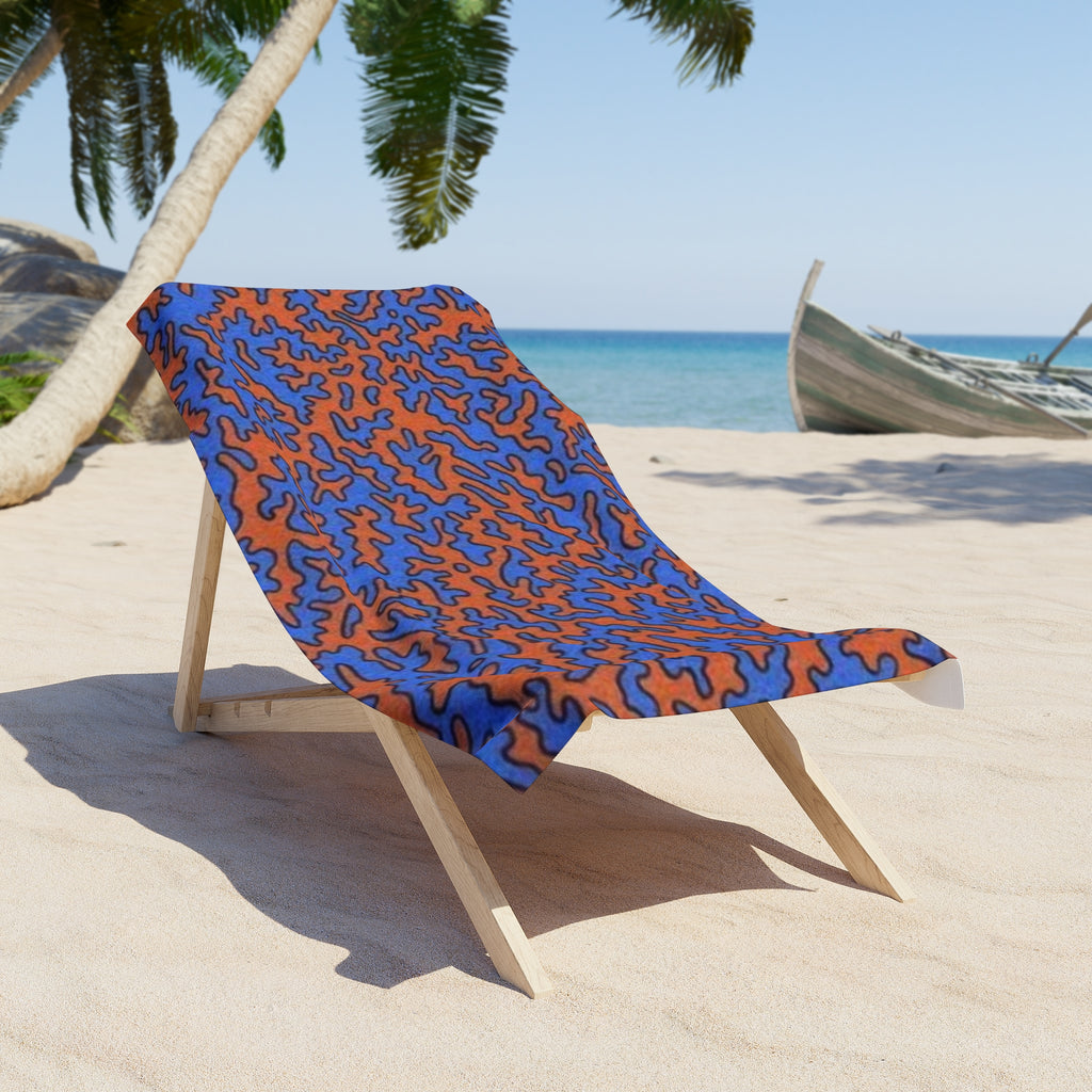 Toalla de playa abstracta de arrecife de coral – Patrón tropical naranja y azul