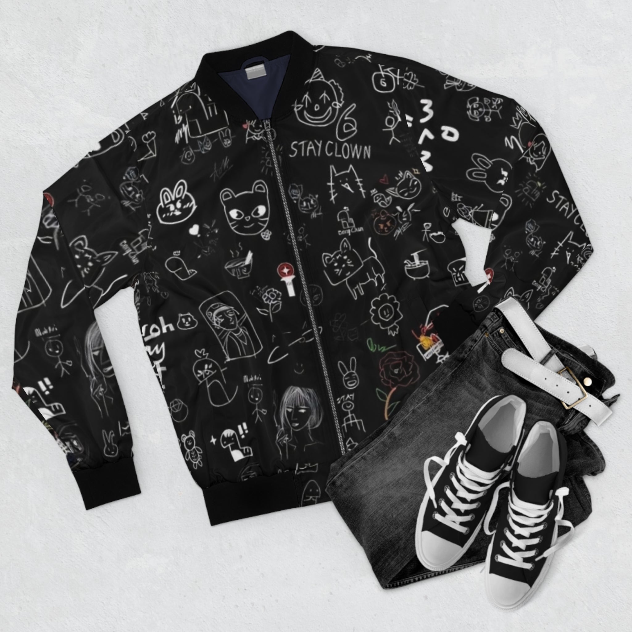 Stay Clown: Chaqueta Bomber Estampada con Garabatos