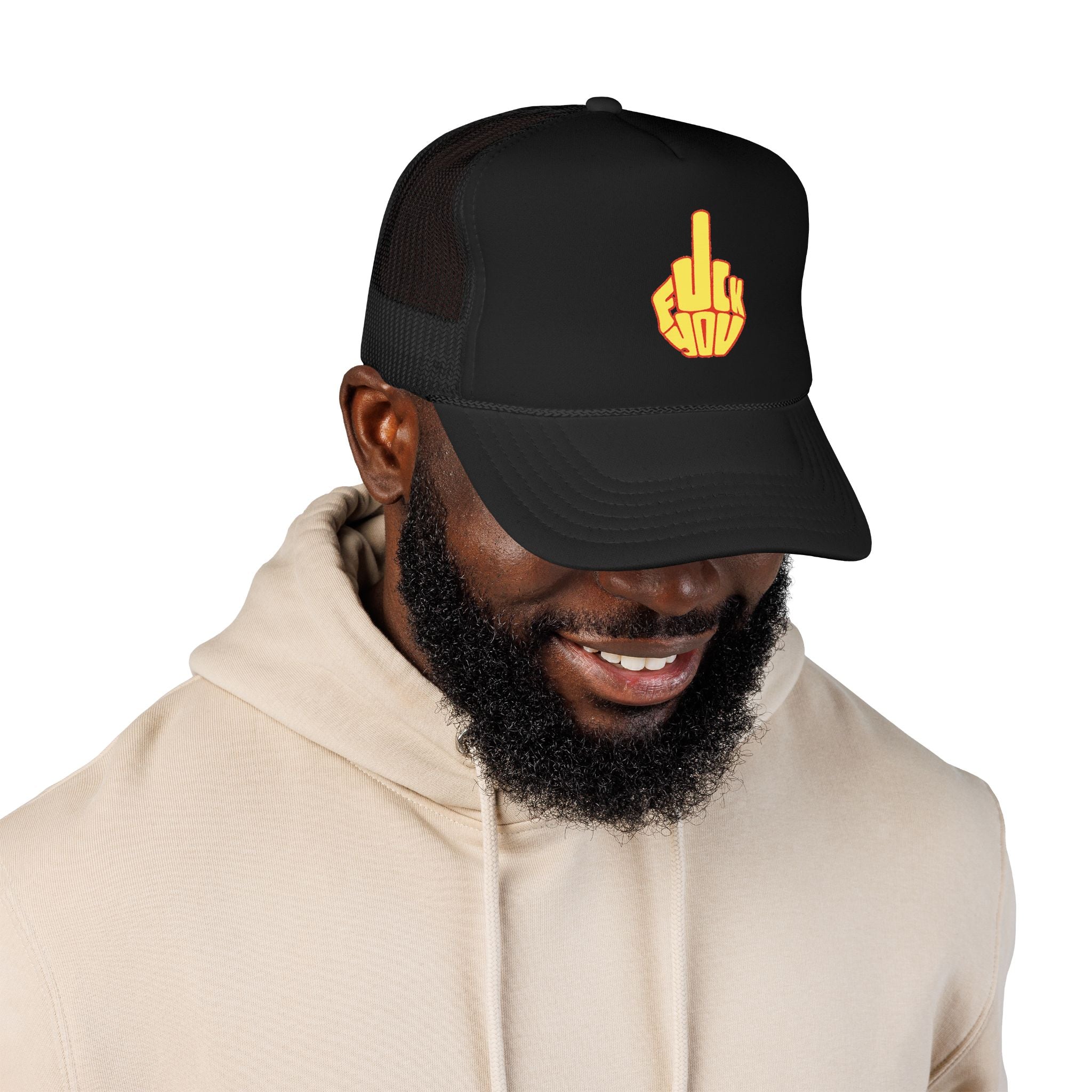 Gorra con Parche de Dedo Corazón en Negrita Blanco y Negro
