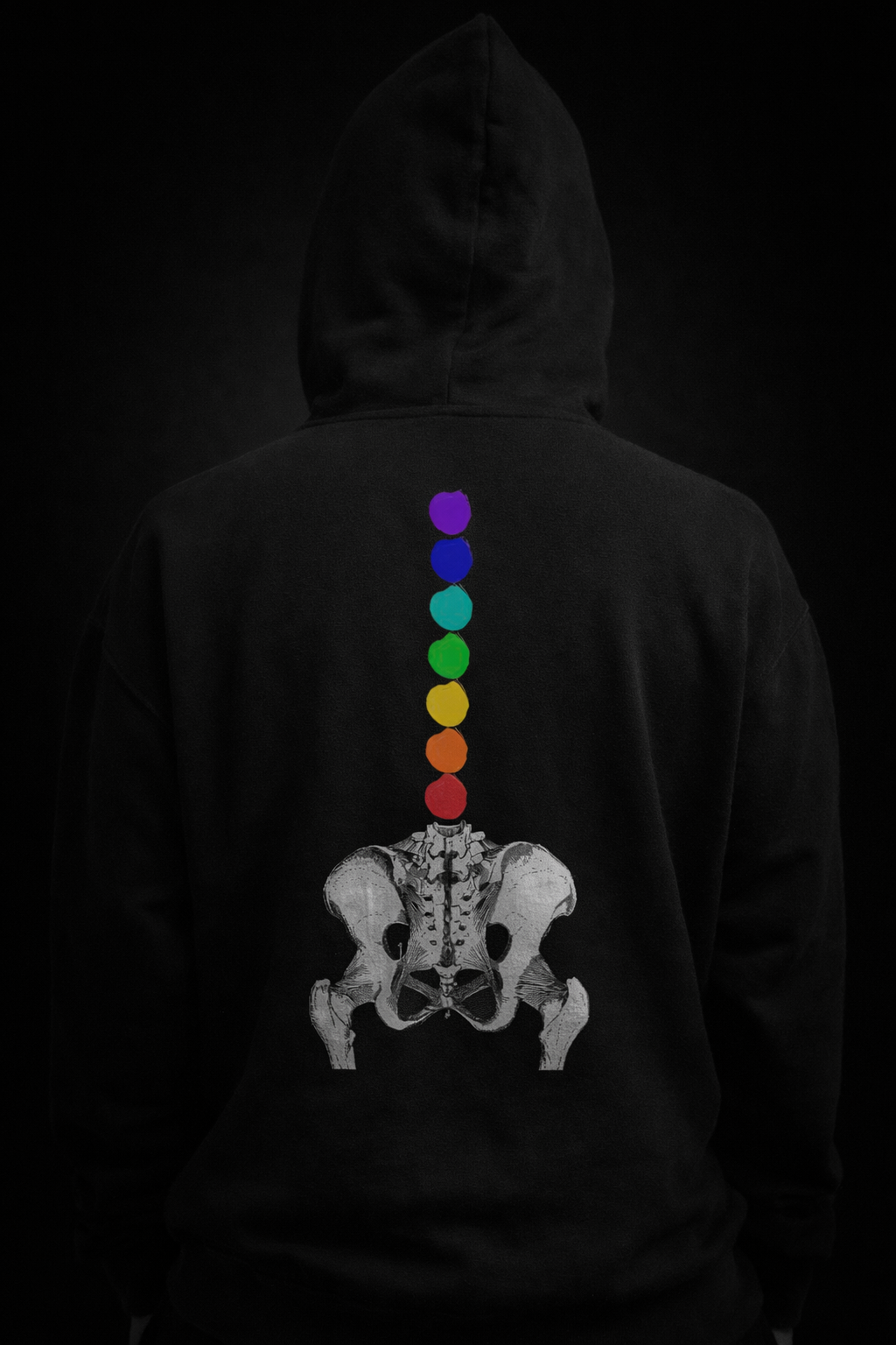 Chakra Spine Hoodie — 'Something's Open' Chest Patch, Rainbow Energy Pullover