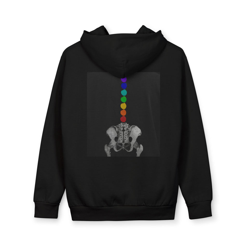 Chakra Spine Hoodie — 'Something's Open' Chest Patch, Rainbow Energy Pullover