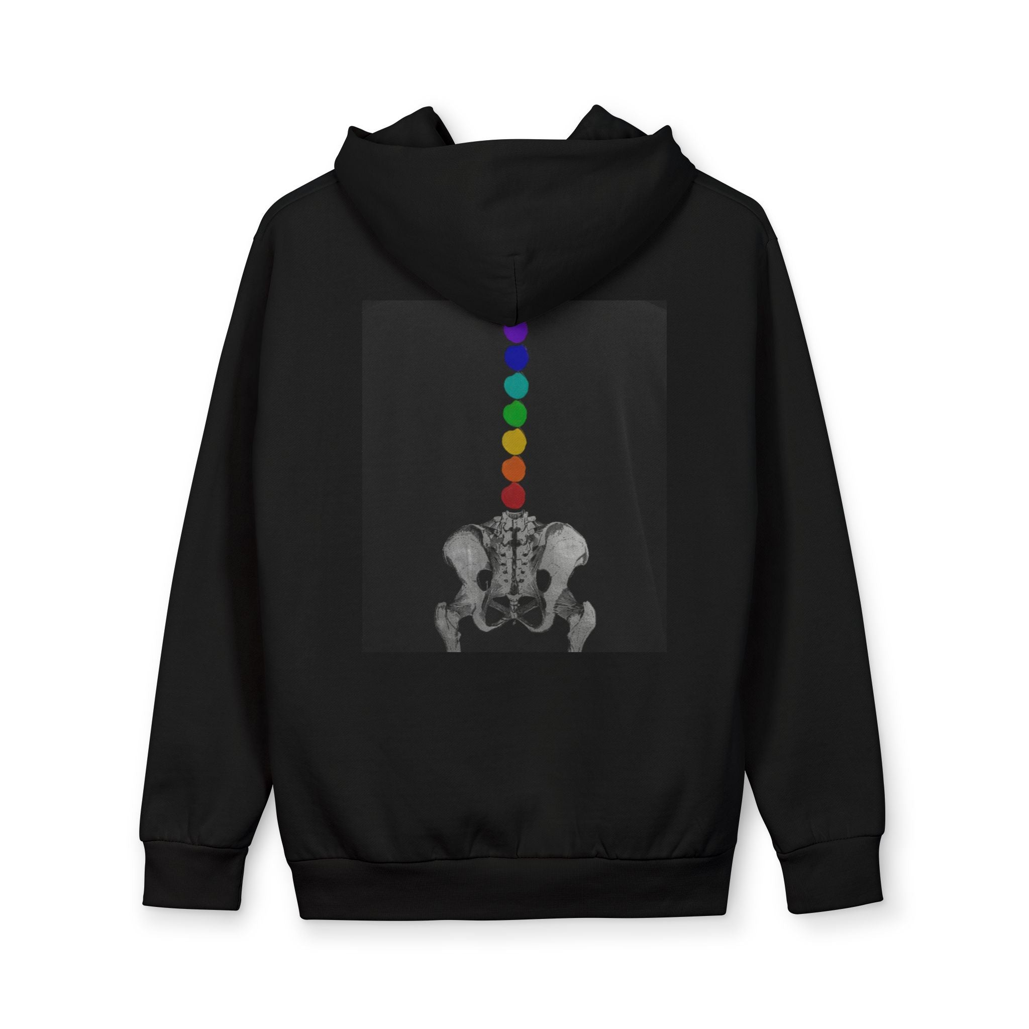 Chakra Spine Hoodie — 'Something's Open' Chest Patch, Rainbow Energy Pullover