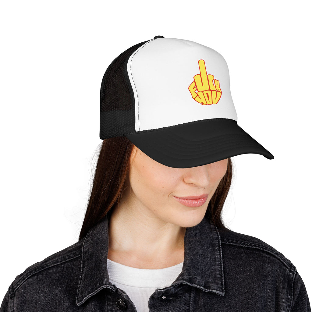Gorra con Parche de Dedo Corazón en Negrita Blanco y Negro