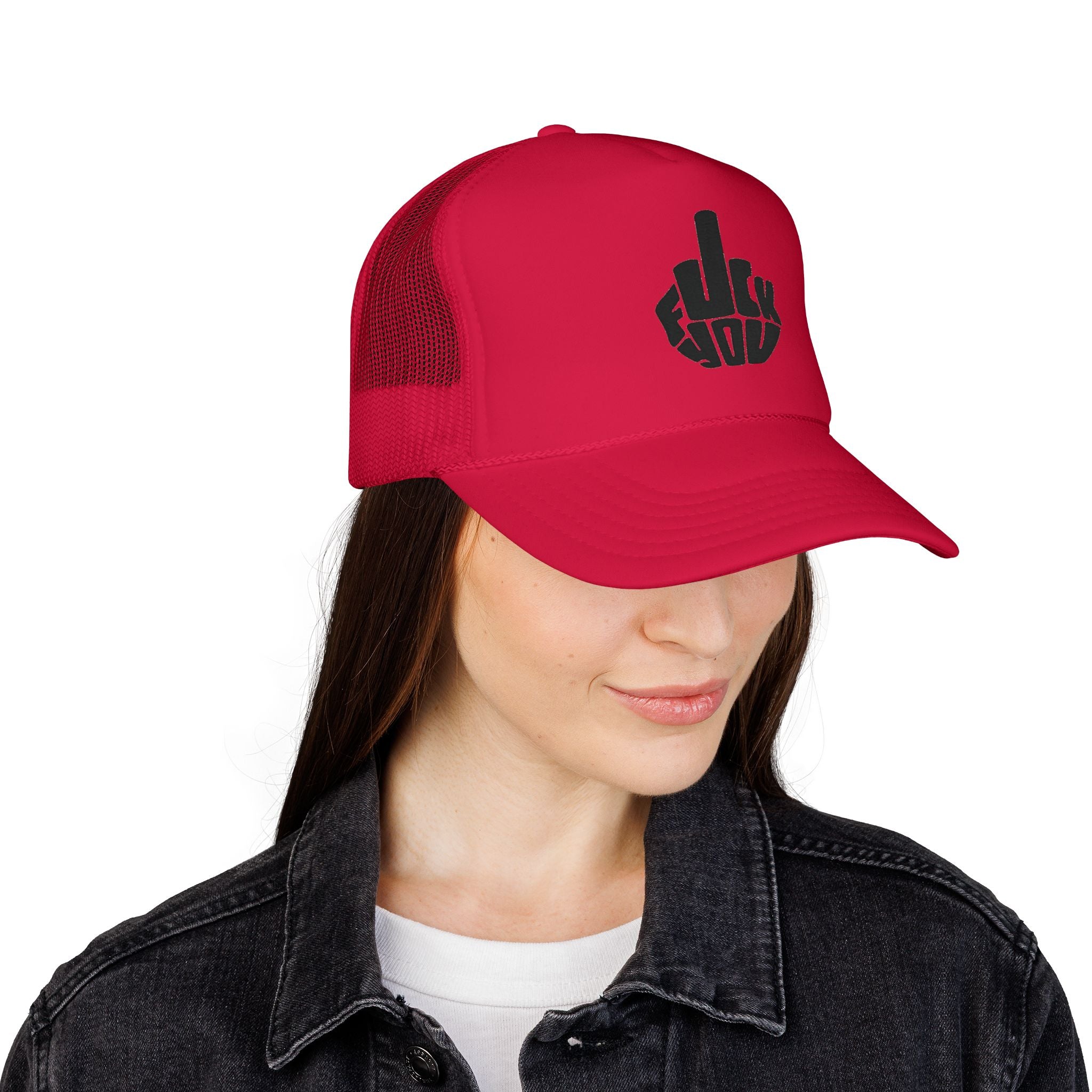 Gorra con parche de dedo medio atrevido, rojo y blanco