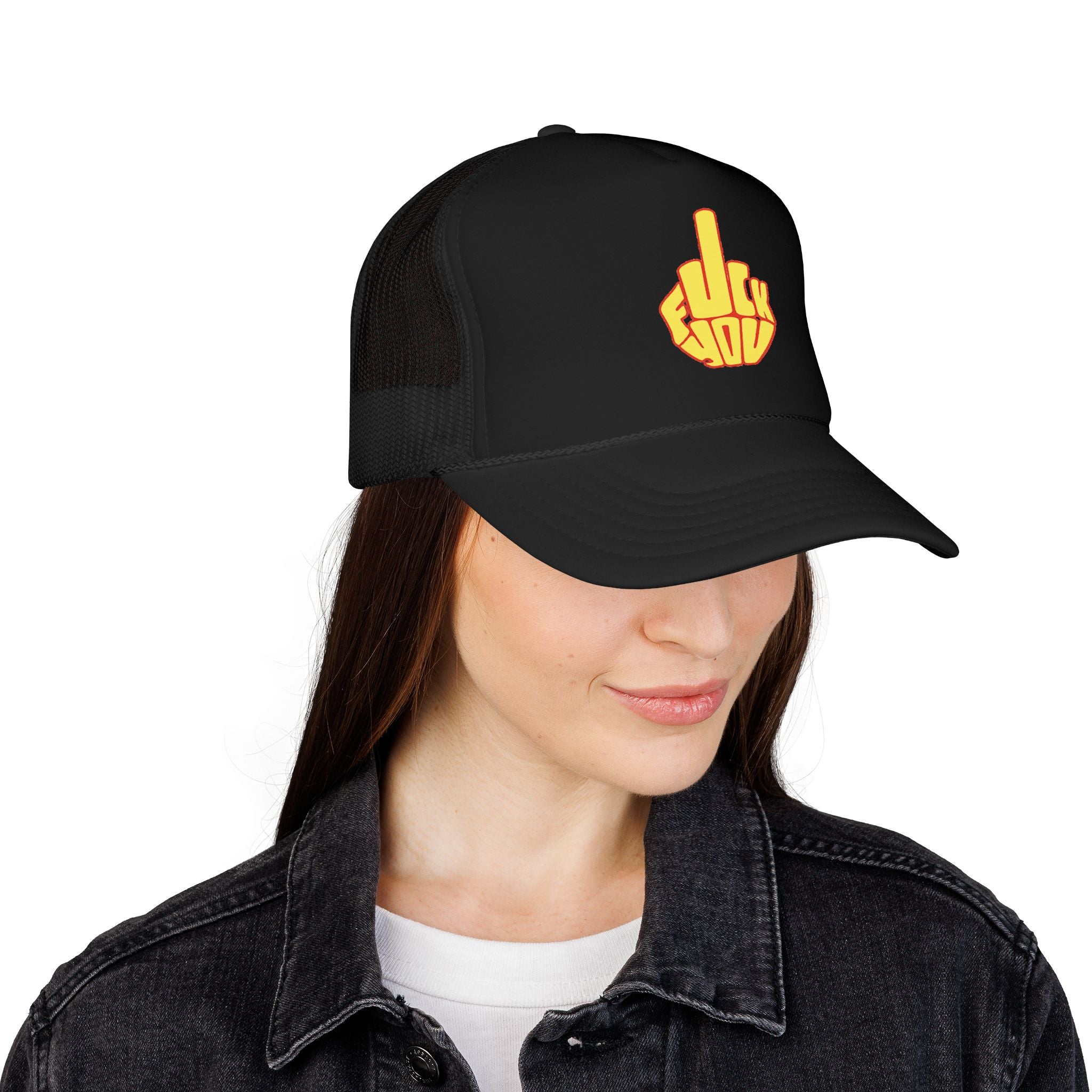 Gorra con Parche de Dedo Corazón en Negrita Blanco y Negro