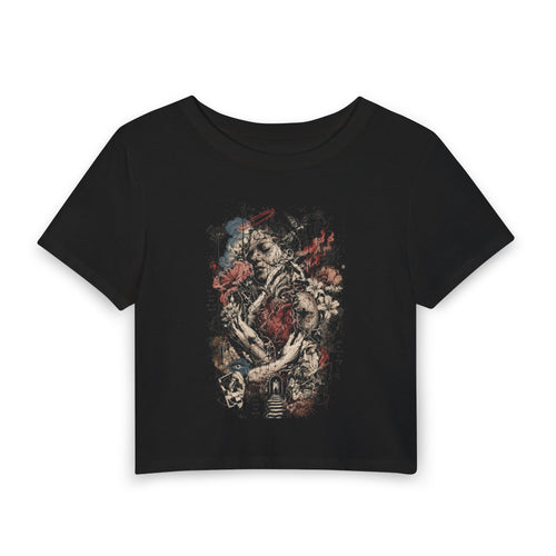 Bloom Wound Baby Tee | Dark Floral Graphic Crop Top