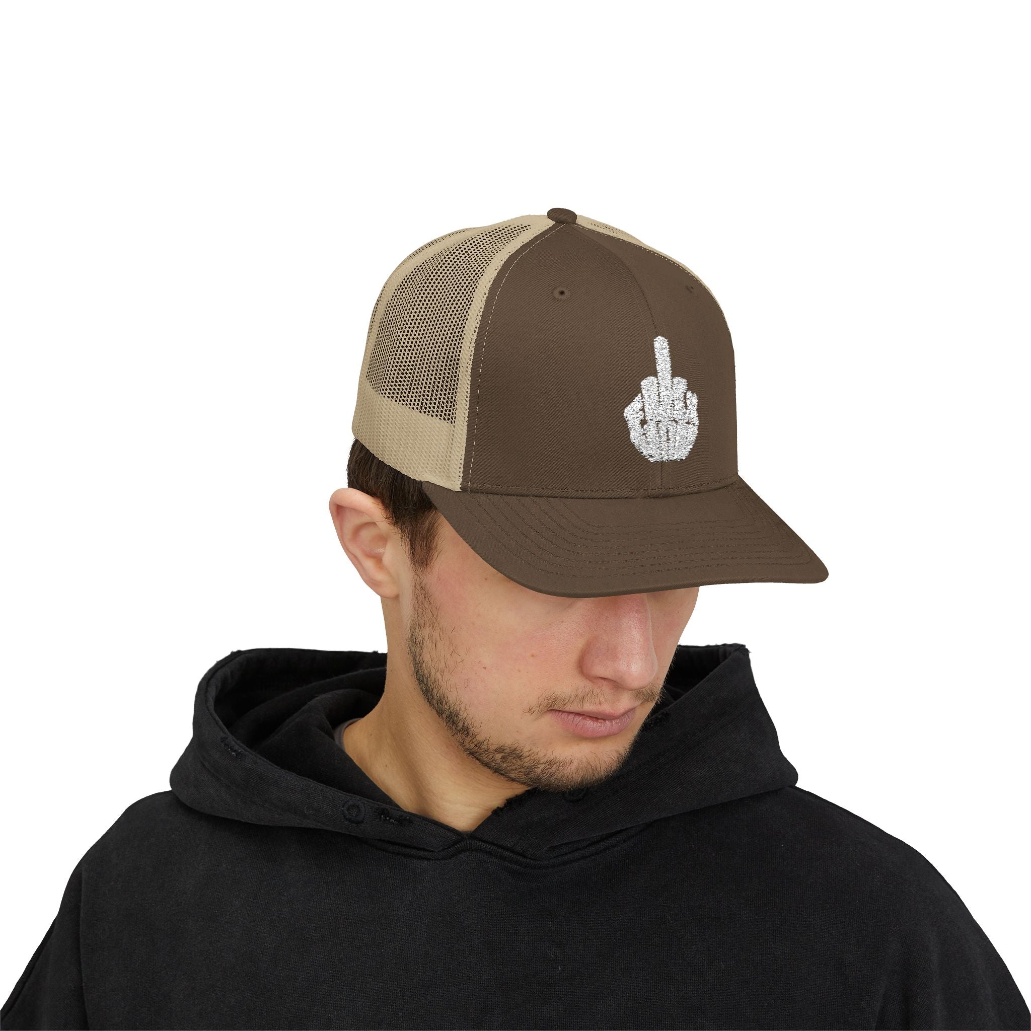 Gorra Trucker Snapback con Parche de Dedo Corazón — Colores Caqui