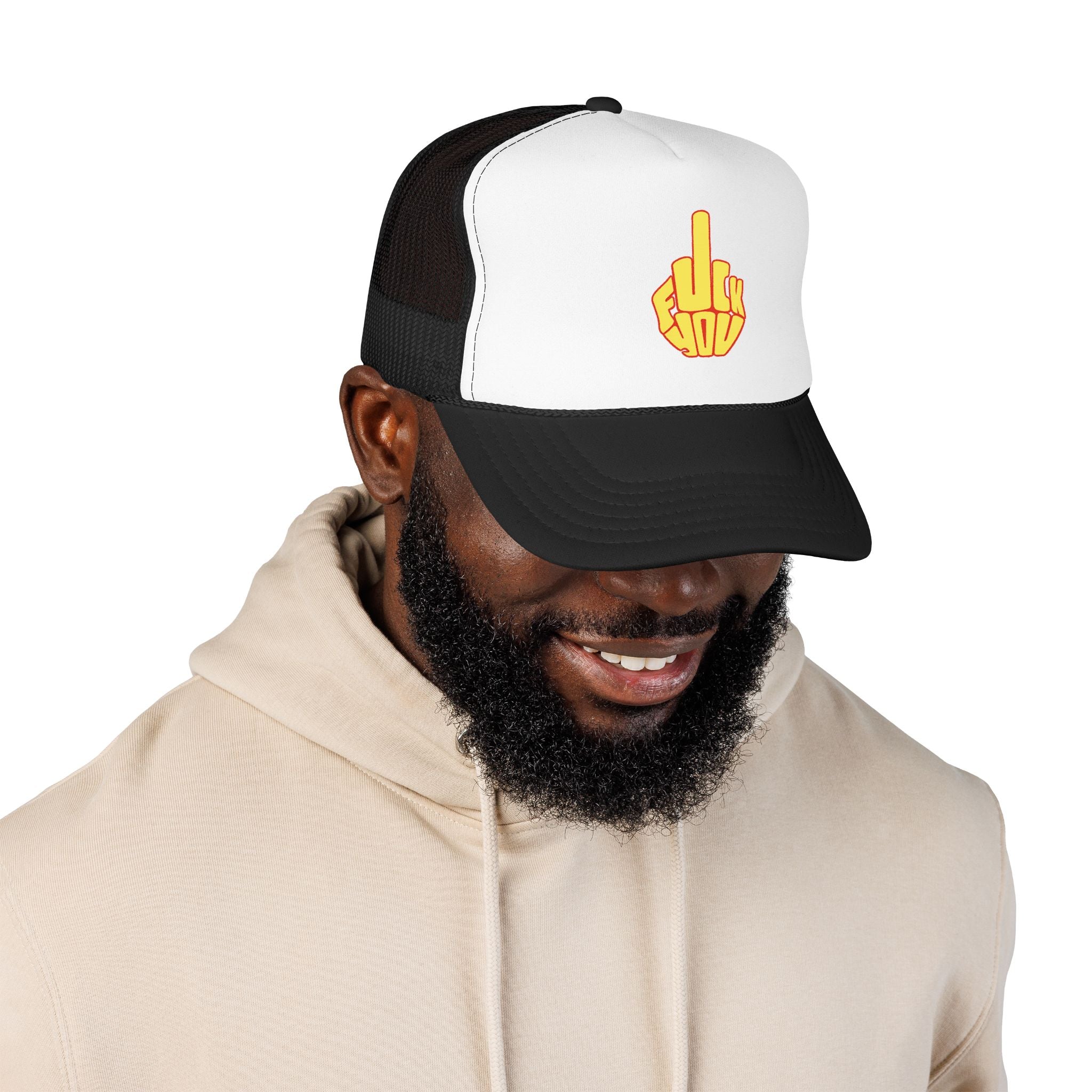 Black, White Bold Middle Finger Patch Cap