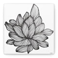 Black and white line drawing of a flower on a white background