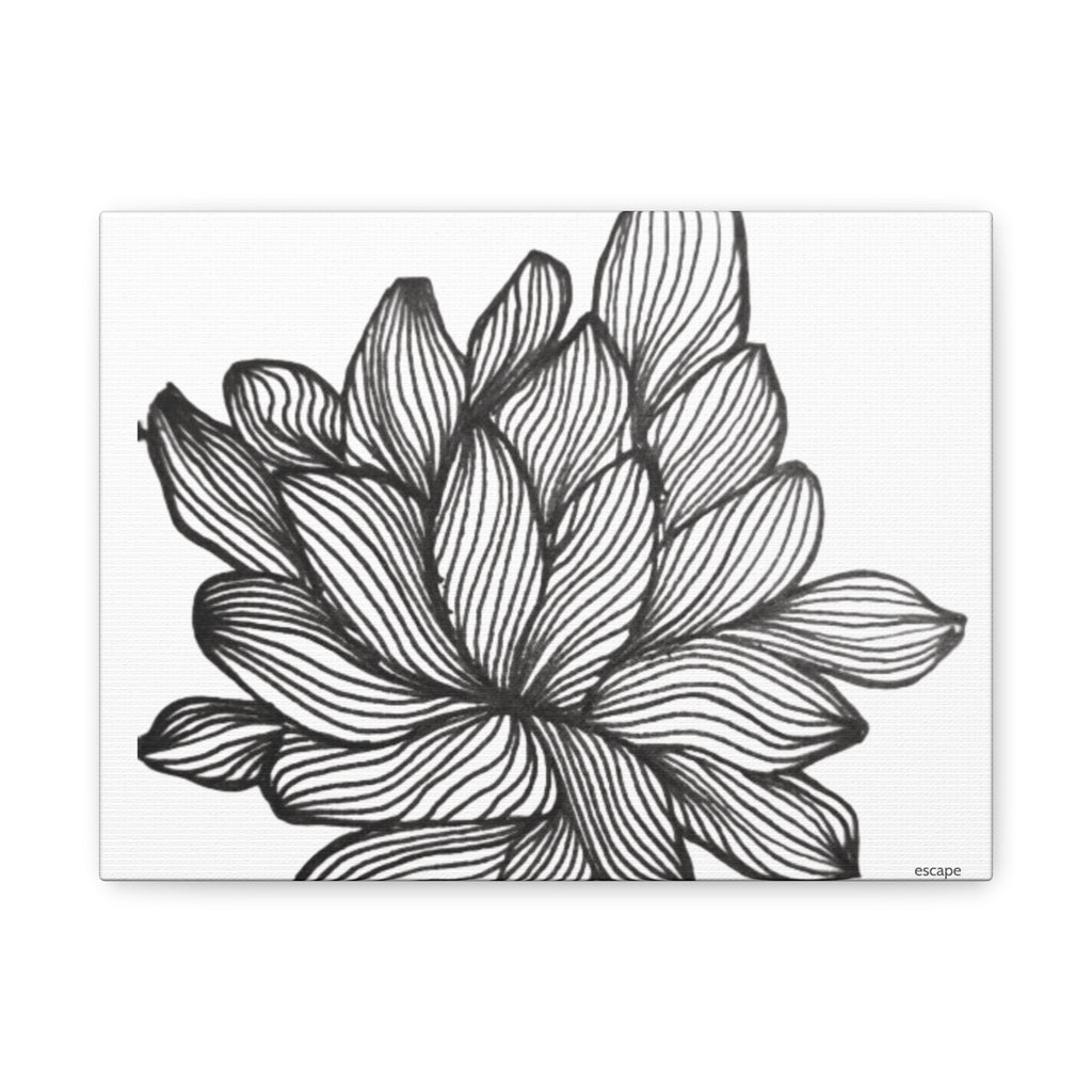 Black line drawing of a flower on a white background