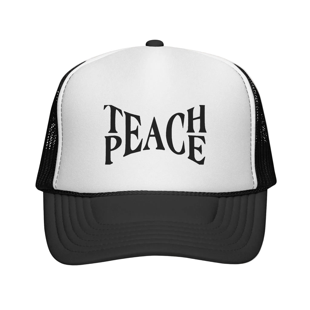 Black and white trucker cap with a black 'M' logo on a white background